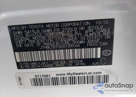 2016 Lexus Ls 460 z USA, uszkodzony, nr VIN JTHBL5EF6G5139166